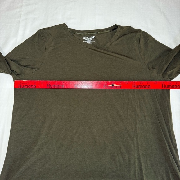 Chicos Pima Cotton Tee Shirt Size 3 XL Green Long Sleeve Stretch Crew Neck Basic - Picture 3 of 5
